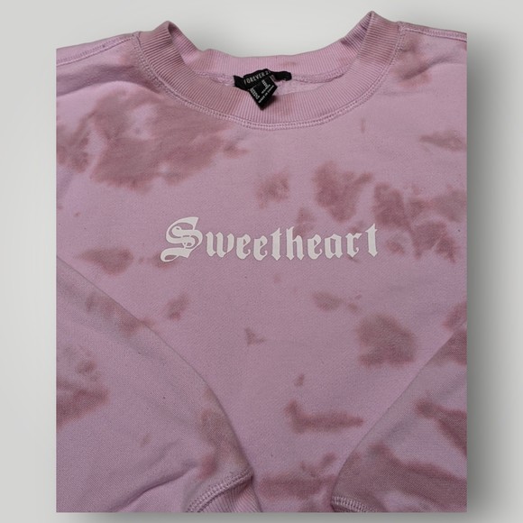 Forever 21 Sweatshirt Women's M Tie Dye Pink Cropped SWEETHEART Activewear - Picture 3 of 11